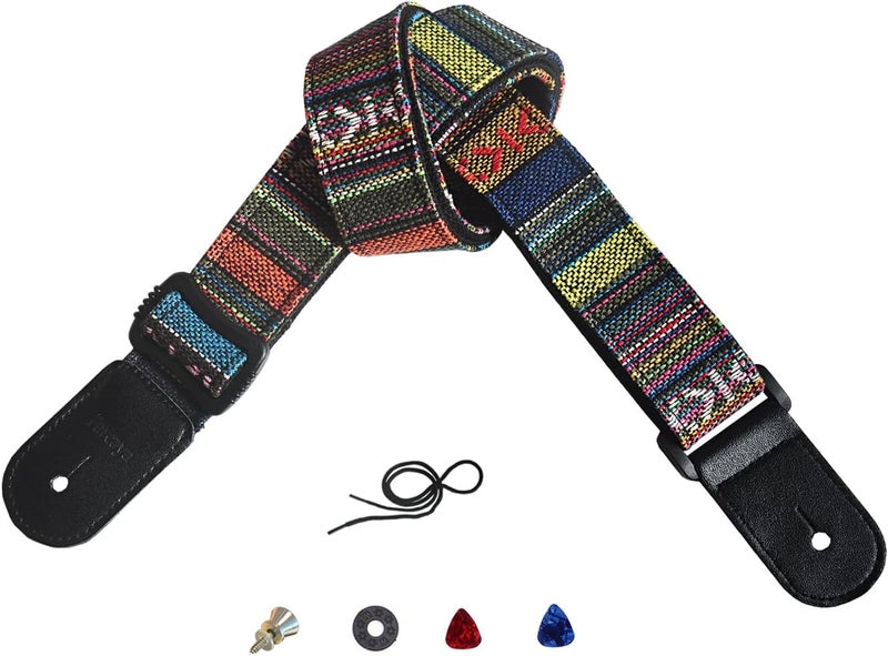 Farcaya Ukulele Strap for Soprano Concert Tenor Baritone Uke Mandolin Banjo Cotton Soft Country Style Picks Locks Buttons (Striped Black) - Image 1
